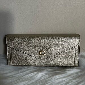 Coach Wyn Soft Wallet Metallic Gold Crossgrain Leather Envelope C Logo C2327‎